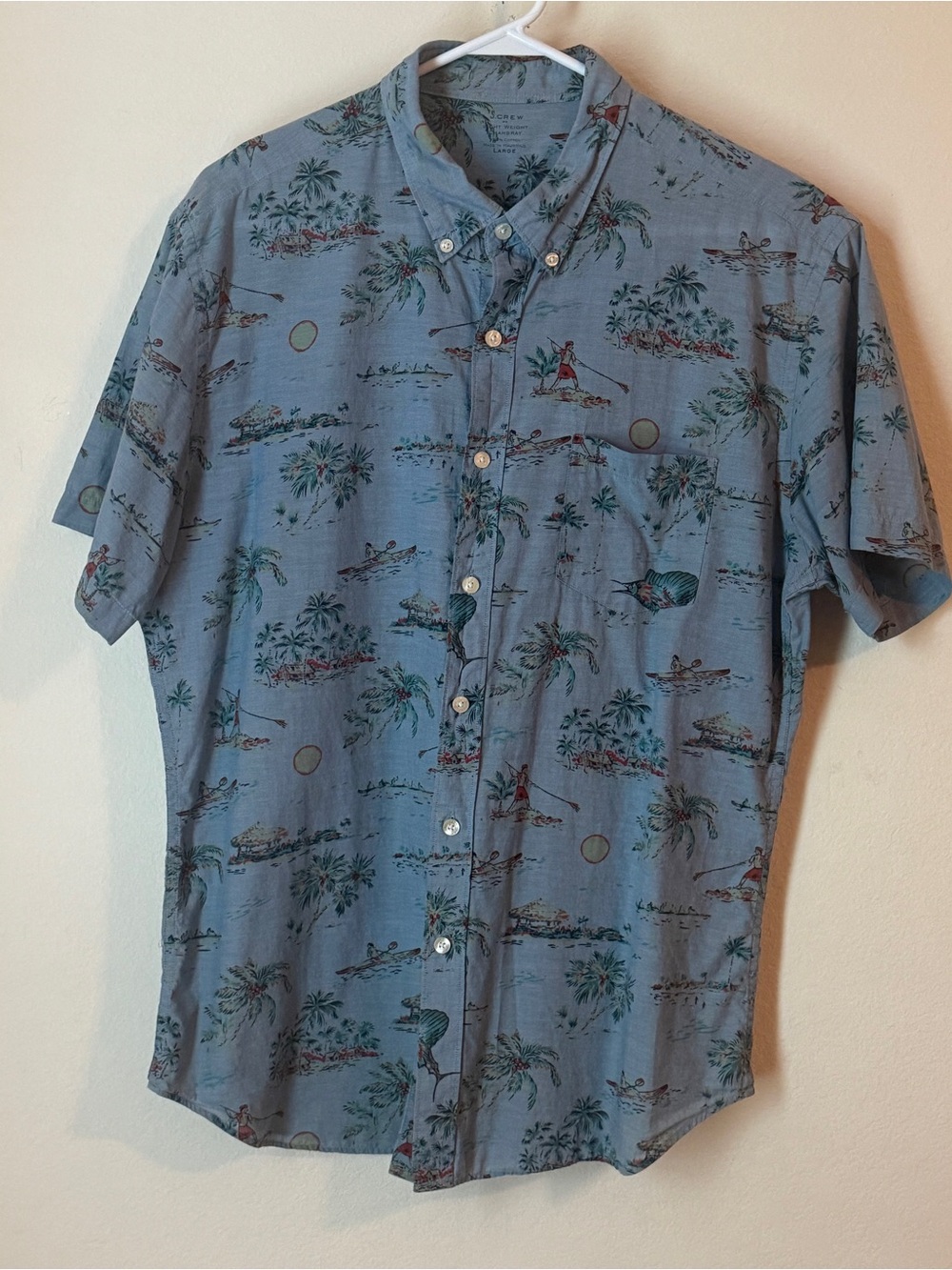 J. Crew Light Blue Island Print Short-Sleeve Button-Down Shirt